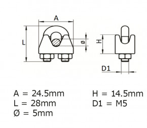 serre câble en inox 5mm - dimension