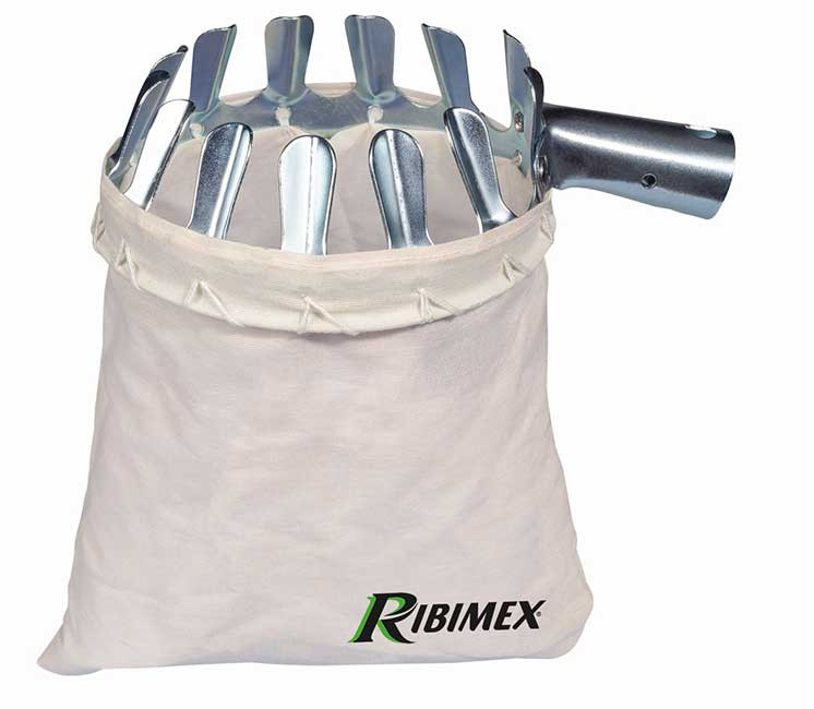 Cueille fruits en métal avec sac récupérateur en tissu pour la récolte en hauteur